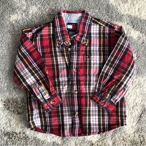 Tommy Hilfiger button down boys plaid shirt 12-18 months